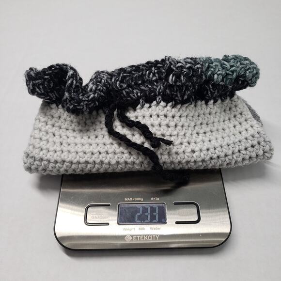 Handmade Crochet Drawstring Pouch Gray Small Purse Makeup Bag Renaissance Witchy - Picture 11 of 11